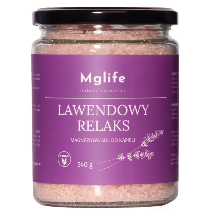 Sól do kąpieli lawendowy relaks z naturalnym olejkiem lawendowym – koi zmysły i rozluźnia ciało.